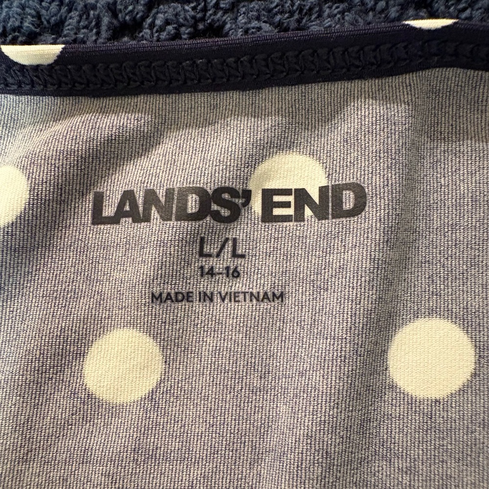 Women’s Lands’ End Navy with White Polka Dot Long Sleeve Tee Size L 14-16 - Picture 6 of 7